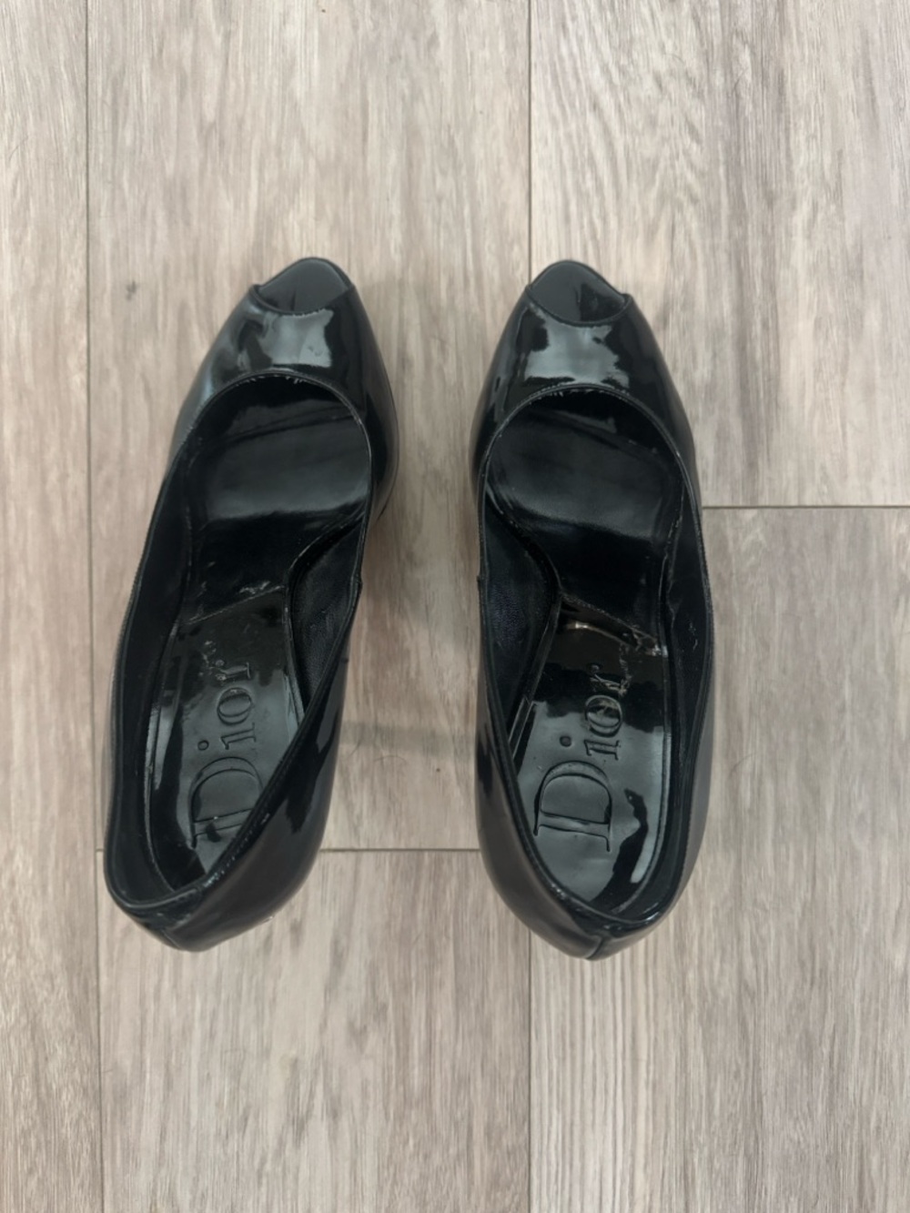 Dior Black Patent Leather Peep-Toe Heels